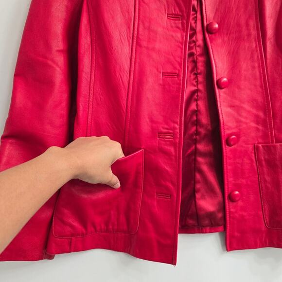 VTG 80s 90s Women’s Red Leather Jacket Sz S Grunge Streetwear Retro Y2K Festival - Picture 2 of 10